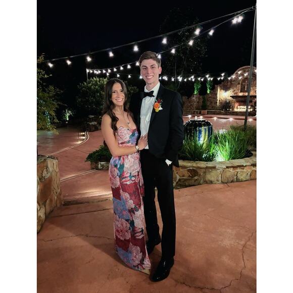 HUTCH Purple Pink Floral Drape Front Strapless Julietta Maxi Gown size 4 - Picture 12 of 14